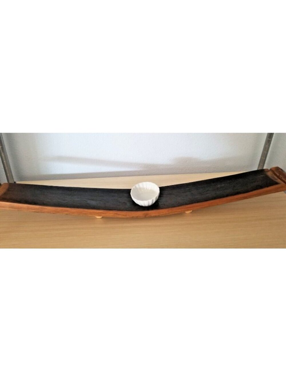 Wine Stave Sushi Tray with White Dipping Bowl Cork Feet 34 " x 3 1/2 " x 2"